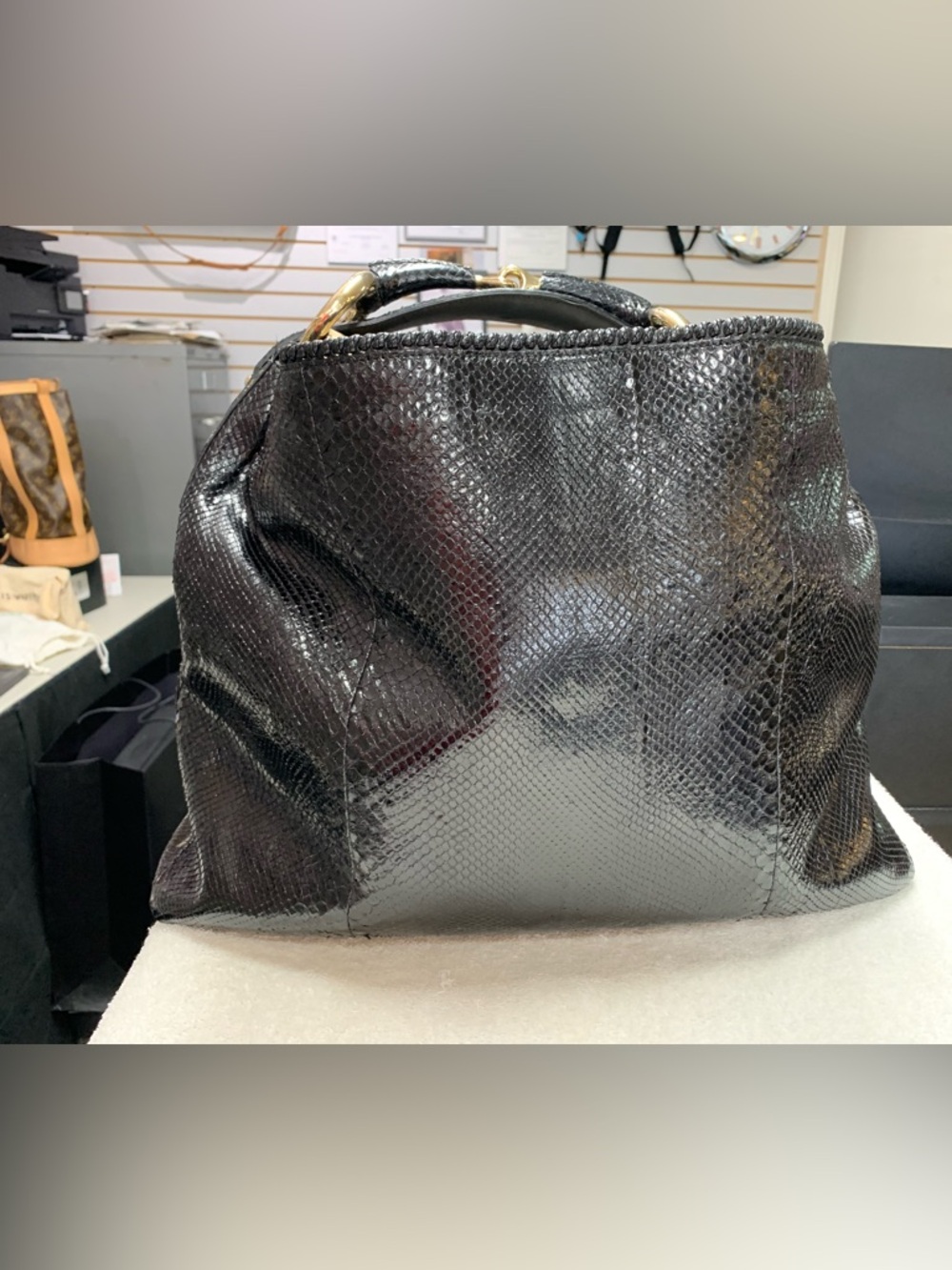 Gucci Horsebit Large Black Python Snakeskin Hobo Bag - Picture 3 of 16